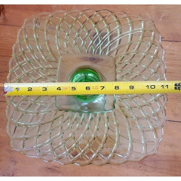 3 LE Smith & Rose Trellis Green Glass Square Pedestal Cake Stands Handmade USA - Picture 7 of 16